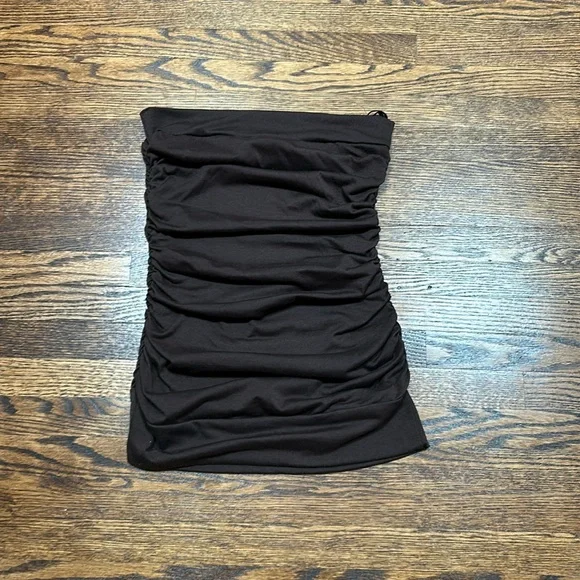 Brown Side Ruched Tube Top - Picture 3 of 12